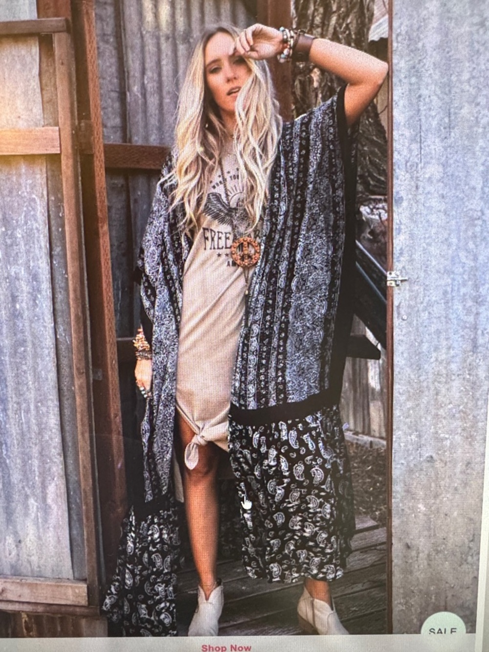 Three Bird Nest Black & White Paisley Kimono Duster one size - Picture 8 of 16